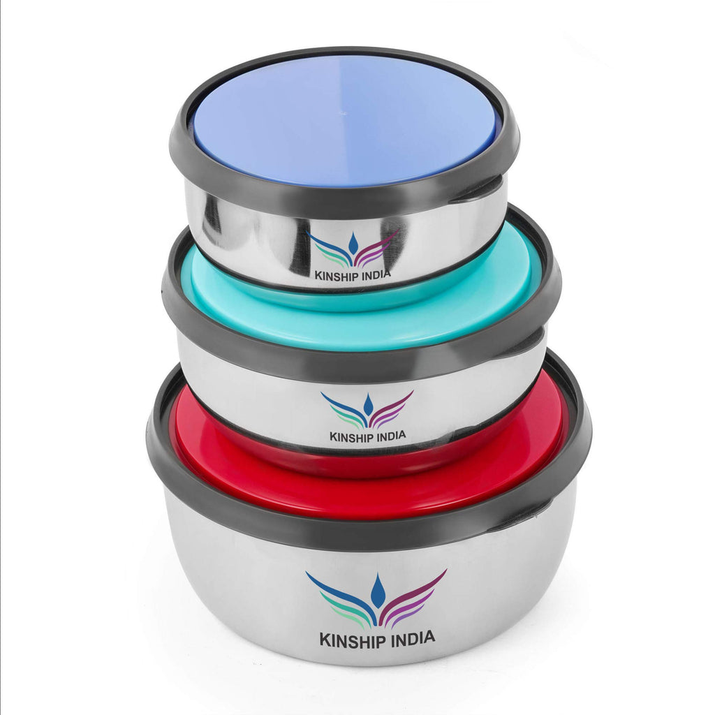 Multicolor Stainless Steel Storage Bowl Set of 3