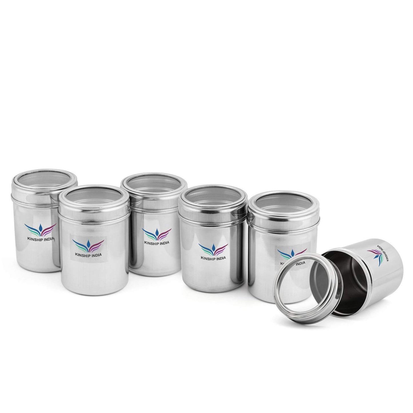 Stainless Steel See through Canister (700 ml) Each (Silver) - Set of 6