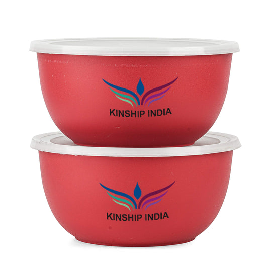 Microwave Safe Stainless Steel Plastic Coated Euro Bowl (2000 ml) (RED) Set of 2