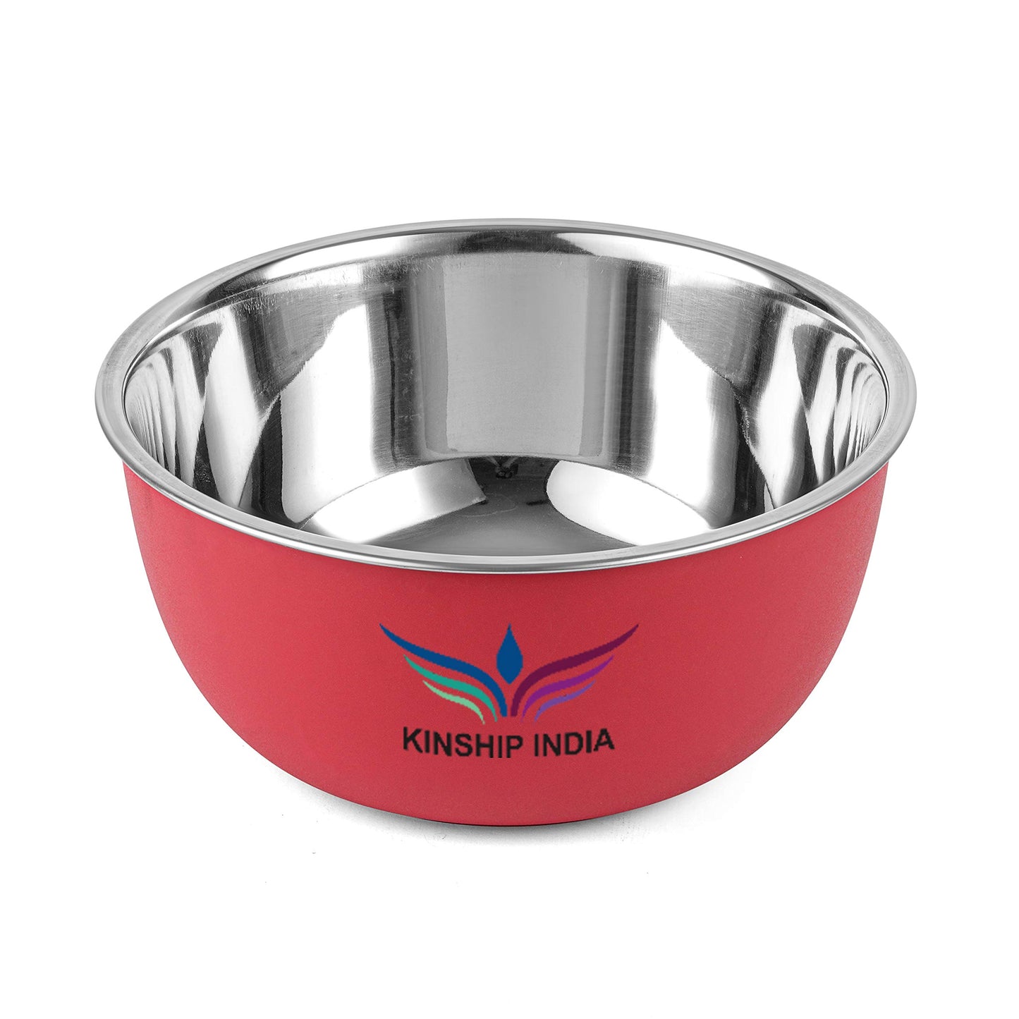 Microwave Safe Stainless Steel Plastic Coated Euro Bowl (450,700,1200 and 2000ml),Set of 4(Red)