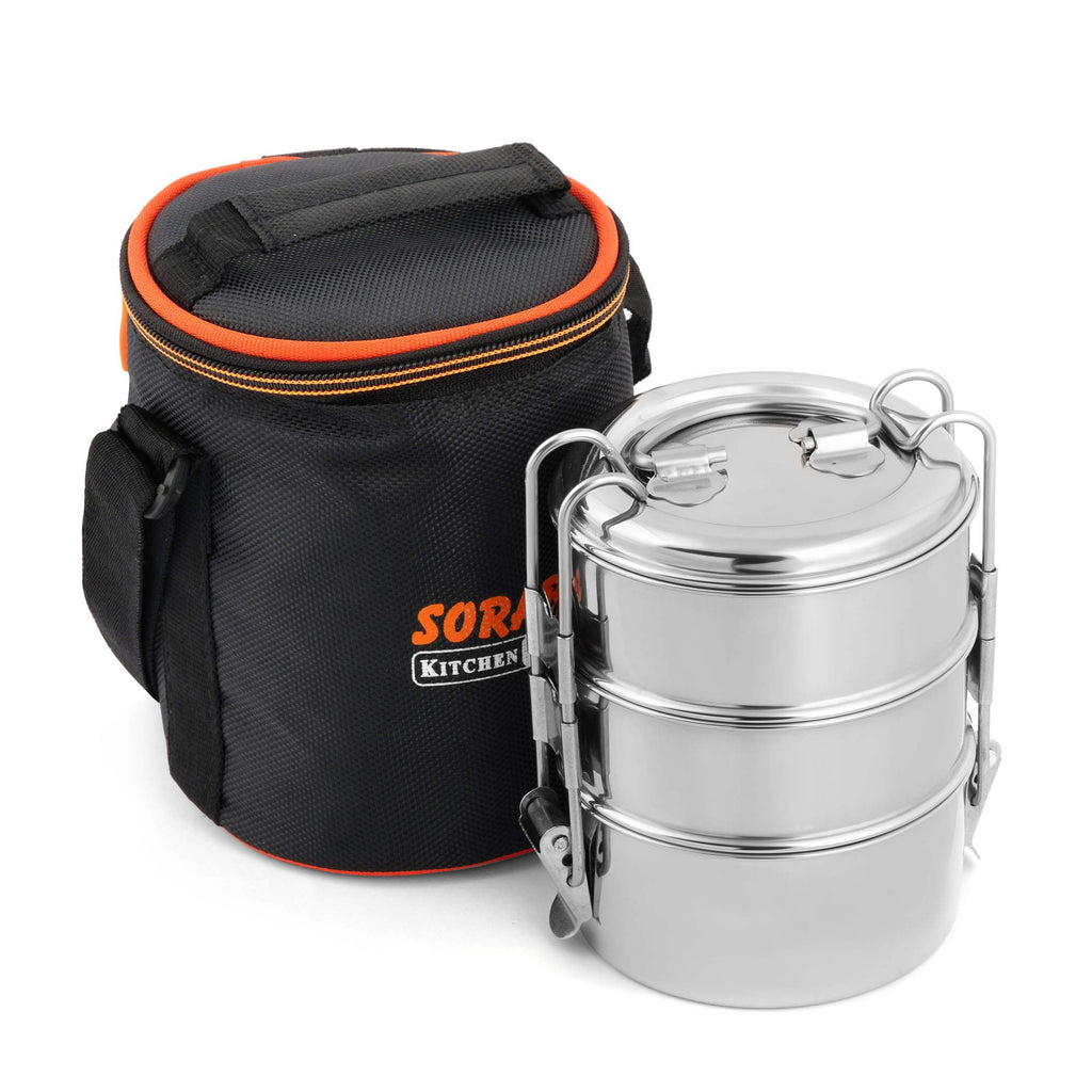 Stainless Steel 3 Tier Jeniffer Lunch Box with Insulated Bag-10 cm