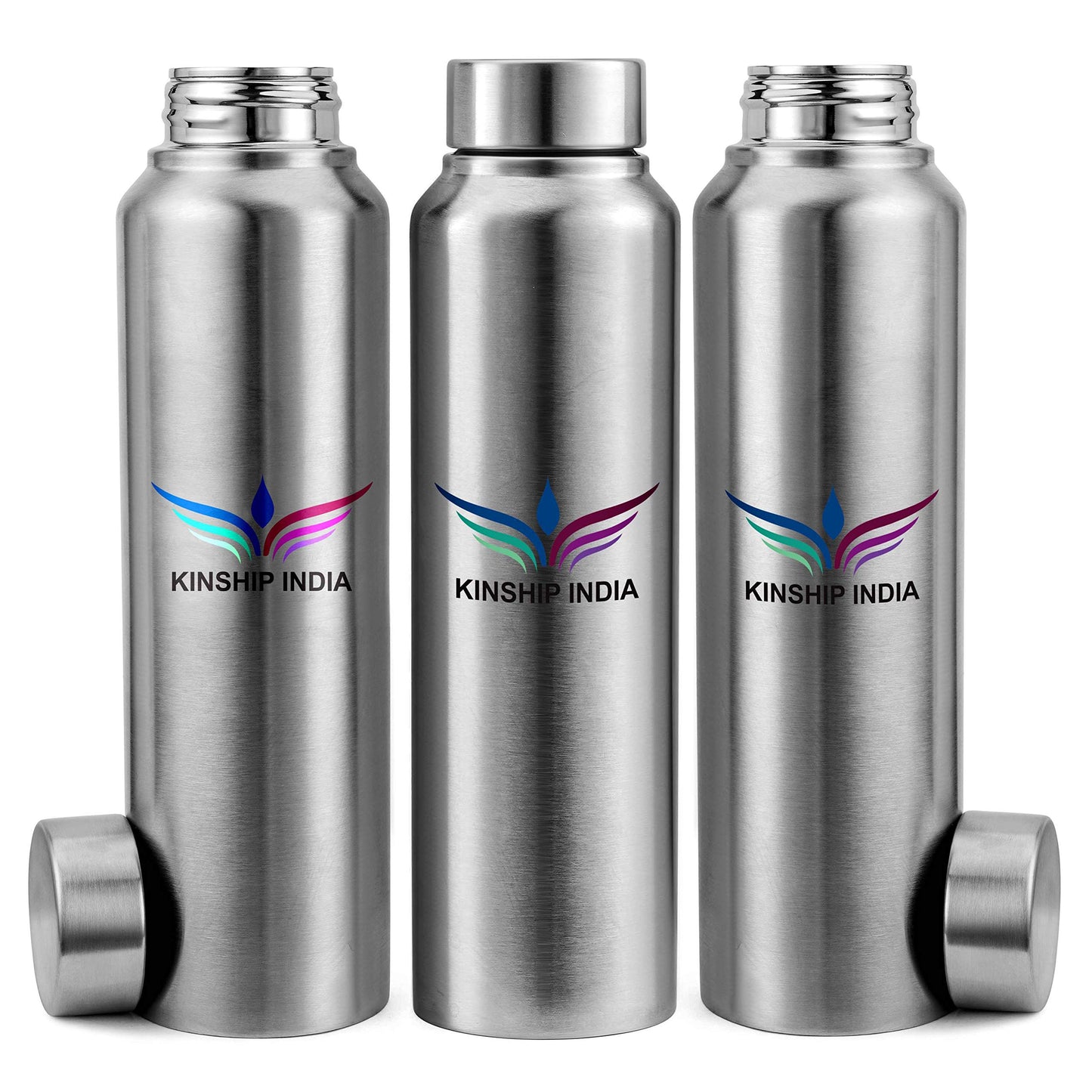 Stainless Steel Flat Water Bottle (1 L Each, Silver) -Set of 3