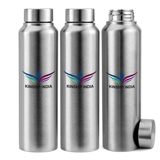 Stainless Steel Flat Water Bottle (1 L Each, Silver) -Set of 3